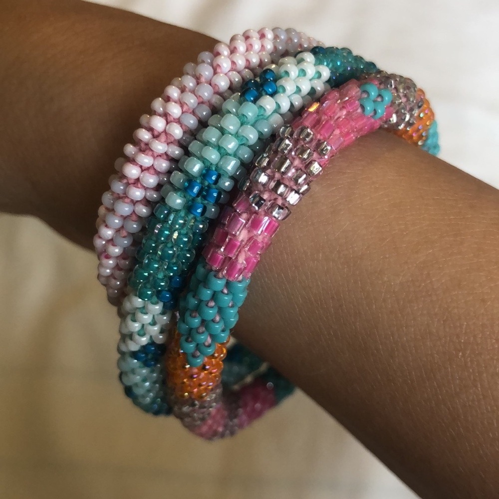 Light blue confetti seed bracelet